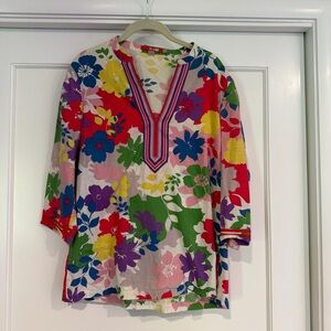 Boden Colorful Floral V-Neck Tunic Top - Multicolor